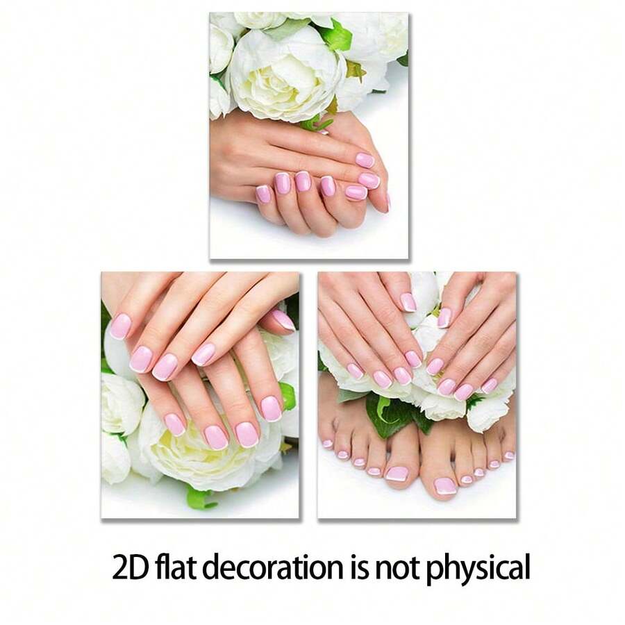 3pcs D Flat Frameless, Fashion Beauty Salon Spa Manicure & Nail Art Poster, Fashion Decorations, Frame Painting, Perfect Gift For Friends Family, Home, Room Mural, Office, Living Room, Bedroom Wall Decor, 8x10 Inch