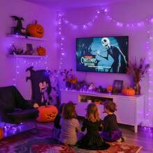 JMEXSUSS Connectable 100 LED Purple Halloween Lights Indoor, 8 Modes Plug In Purple Christmas String Lights Clear Wire, 33ft Christmas Tree Light Outdoor For Halloween Tree, Garden, Bedroom - 紫色 - 查看 3