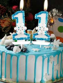 Bougies décoratives pour gâteau avec flocons de neige blancs à bordure bleue, cristaux et numéros 0-9 pour anniversaire, anniversaire, fête d'anniversaire, thème de Noël