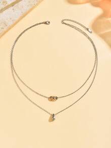 1 chiếc vòng cổ thép không gỉ hình giọt nước hai lớp thiết kế ngách dành cho nữ, phong cách tối giản - Dây chuyền bóng giọt nước 2 lớp - Xem 8