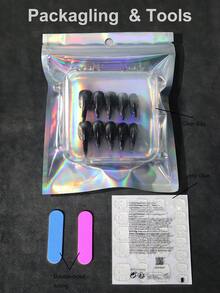 增添一丝浪漫气息，10 件短方形手工制作特殊 3D 立体装饰鹰爪夜光现代夜光全覆盖假指甲套装优雅摇滚风格蓝色泪珠彩虹色西比利亚指甲欧式闪亮黑暗全覆盖亚克力按压指甲套装适用于女士和女孩角色扮演梳妆台，配有 1 个迷你指甲锉和 1 张粘性标签 - 灰色 - 查看 8