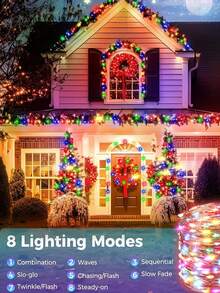 1入 LED 太陽能戶外串燈，8 種模式 DIY 銅線仙女花環燈 7M 50LEDS/12M 100LEDS/17M 150LEDS/22M 200LEDS/32M 300LEDS 聖誕燈飾裝飾，防水太陽能路徑燈適用於花園、露台、婚禮、派對裝飾 - 銅色 - 查看 4