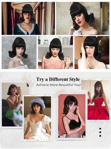 Hitzebeständige synthetische charmante Damen Wabenfrisur Perücke, kurze BoBo Flip Out wellige Haare mit geraden Pony Perücken für elegante Damen Retro Flugzeugwelle Bienenkorbfrisur mit Pony, Bouffant lockige tägliche Cosplay Party Perücken, 60er 70er Jahre Vintage Kostüm Perücke, selbstbewusster Rockabilly Stil für Musikfestivals Weihnachtsdekorationen, Feiertage Geburtstag Valentinstag Geschenke für Muttertag