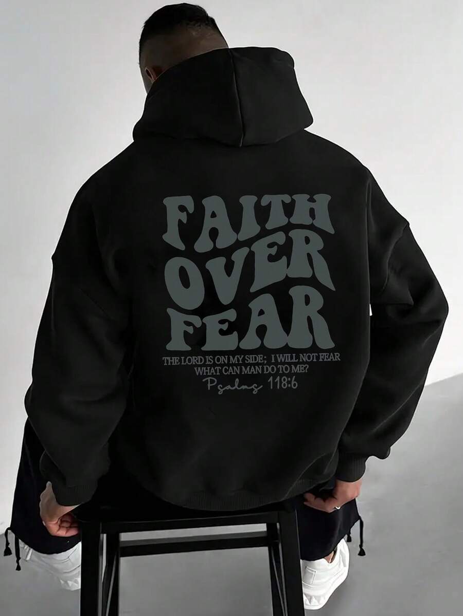 Plus Size Men's Creative English Text Graphic Print Casual Metal Zipper Hoodie Sweatshirt, Autumn/Winter