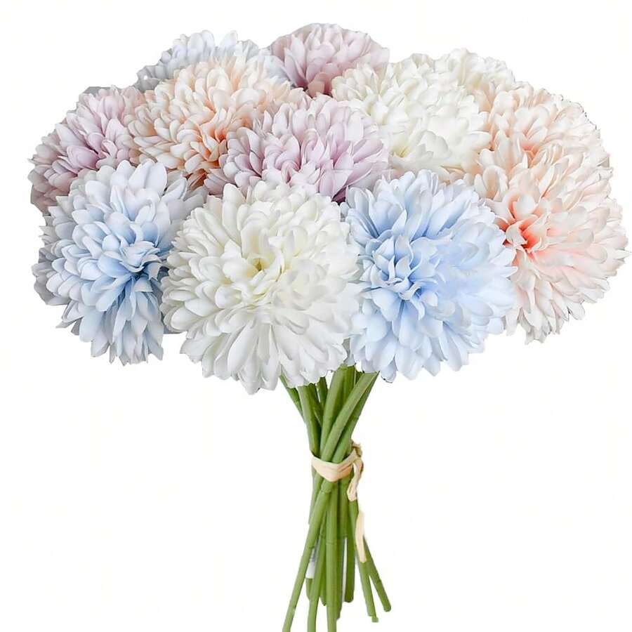 Burgundy Artificial Ball Chrysanthemum 12 Stems Faux Flowers With Bendable Stems For DIY Wedding Centerpiece Fall Decor Home Arrangements-384251 - NewMulticolor12 - Xem 1