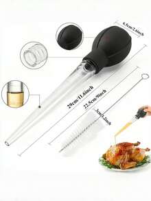 4pcs/2pcs Stainless Steel Turkey Baster, Injector For Cooking - , Metal Turkey Baster With Silicone Suction Cup - Large Turkey Baster - Includes 2 Detachable Needles And Cleaning Brush, Black, Home, Kitchen, Kitchen Accessories