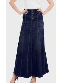 Women's Retro Exposure Button-Fly Packaged A-Line Maxi Long Skirt - Màu xanh nhạt - Xem 9