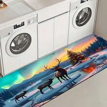 Paillasson thème noir et or de Noël avec design d'arbre de Noël et couronne de renne - résistant à la saleté, léger, convient pour la salle de bain, le salon, la chambre, la cuisine, le bureau - décoration de Noël