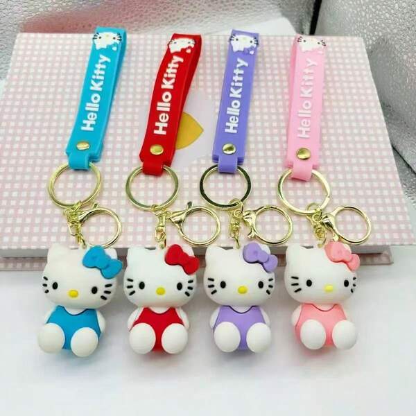 Sanrio 1pc Multi-Color Creative Cartoon Hello Kitty Sitting Cute KT Cat Keychain Silicone Doll Keyring Car Key Chain Small Backpack Pendant, Daily Use Christmas Gift Ideas Bag Accessories Lanyards With Id Holder Car Accessories Bag Charms