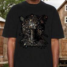 Mens Womens T Shirt Rhinestone Short Sleeve Mercerized Cotton Graphic TeesRelaxed Fit Casual Tees - Black - View 1
