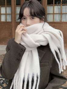 1pc Ladies' Autumn And Winter Simple Solid Color Soft And Sticky Scarf, Outdoor Plush Warm Versatile Shawl Scarf