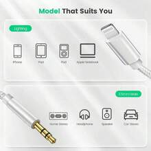3.5mm Auxiliary Audio Jack Adapter Compatible With IPhone, Suitable For Car, Home Stereo/Speaker/Headphone, Compatible With IPhone 14/13/12/11/XS/XR/8/7/6 Series - Silver - View 4