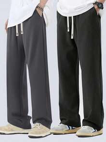 2 件套男士休闲直筒裤，宽松简约百搭运动裤，春秋季服装 - 彩色 - 查看 1