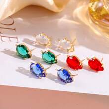 4pcs Copper Crystal Glass Oval-Shaped Earring Pendants With Holes, DIY Handmade Earring Jewelry Accessories