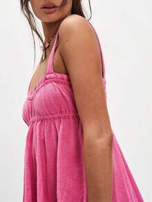 Women Y2k Square Neck Tank Top Sleeveless Irregular Hem Flowy Babydoll Cami Shirt Open Back Boho Vacation Beach Loose Blouse - 玫紅色 - 查看 3