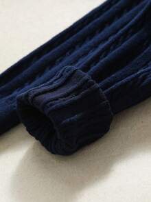 女童开襟羊毛衫外套，饰有蝴蝶结、荷叶边、罗纹针织、圆领和插肩袖，甜美优雅的学院风，休闲百搭，适合3-12岁女孩，秋冬春秋季均可穿着。 - 藏蓝色 - 查看 5