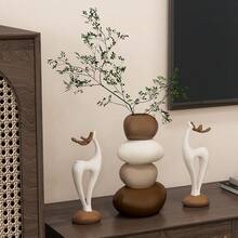 1pc Vase, 1 Pair Deer Resin Sculpture Set, Geometric Vase Theme Decor, Vase Cannot Hold Water, Only For Decorative Artificial Flowers. Suitable For Various Room Types, Fit For Christmas, Thanksgiving, New Year And General Holiday Decoration, No Power Required Home Decor Room Decor Flower Vase Glass Vase - Fortune Vase (without Flower Arrangement) - View 5