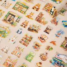 Beautiful Day Scenery Stickers, Animal Shop Street, Cute And Creative Handmade Account, Mobile Phone Back Card Decoration Collage - Multicolor - View 3