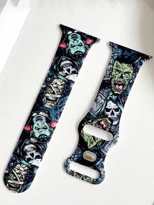 1pc Halloween Skull Print Silicone Watch Band Compatible With Apple Watch Band Strap 38mm 40mm 41mm 42mm 44mm 45mm 49mm (S10 42)Mm (S10 46)Mm, Fashionable Soft Silicone Sports Watch Strap Bands Compatible With Iwatch Series 11 Ultra3 Ultra 2 SE3 S10 SE2 9 8 7 SE 6 5 4 3 2 1, Perfect Gift For Thanksgiving,Halloween,Birthdays,And More-Unisex For All Ages