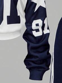 Tween Girl Numeric Print Crew Neck Sweatshirt And Sweatpants Set