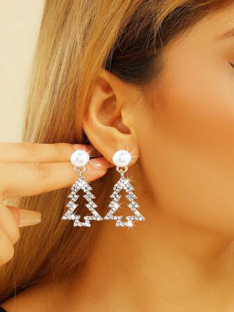 1 对时尚可爱的圣诞装饰首饰，创意闪亮圣诞树耳环，适合女性圣诞装饰首饰和圣诞礼物