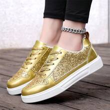 2025 New Sequin Sneakers, Fashion Versatile EVA Soft-Soled Lightweight Sports Shoes, Comfortable Women's All-Match Walking Shoes, Latest Cushioning Sneakers, PU Sparkling Upper Breathable Lace-Up Shoes.