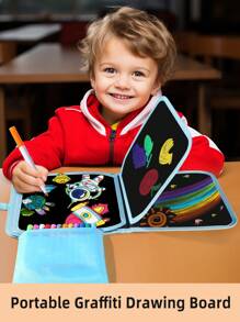 1 件可重复使用的涂鸦绘画书，便携式儿童可擦写板，学龄前黑板，圣诞节/万圣节/生日礼物 - 附赠 12 色水彩笔