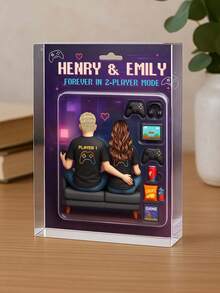 Tượng đôi theo chủ đề chơi game bằng acrylic tùy chỉnh, Quà tặng chế độ 2 người chơi được cá nhân hóa, Giao diện và tên tùy chỉnh, Quà tặng độc đáo cho game thủ, Cặp đôi - Như được hiển thị - Xem 4