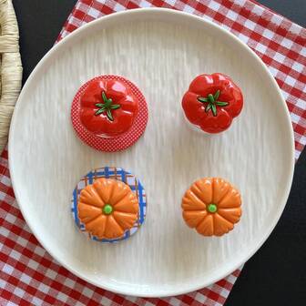 1pc Cute Red Tomato Plaid Pumpkin Magnetic Stick-On Phone Grip Holder, Suitable For MagSafe Phones, Pullout Desktop Stand For Watching Videos, Slouchy Bracket Compatible With IPhone, Android Phone, Gift For Birthday, Family, Friends Push-Pull Phone Grip Phone Holder Phone Accessories