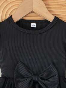 Baby Girl Cute Fashion Long Sleeve Bowknot Mesh Patchwork Dress, Spring/Autumn - Black - View 4