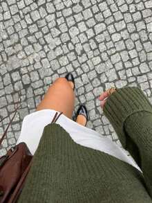 VIBEWAVE 新款绿色女式套头衫，厚实复古休闲风格打底针织上衣，秋冬 - 綠色 - 查看 4