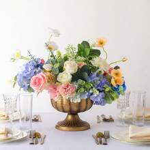 Distressed Gold Compote Vase For Centerpieces Compote Bowl 8'' Wide Vintage Decorative Antique Urn Planter Vase For Wedding Event Anniversary Party Indoor Outdoor Activity - 銅色 - 查看 2