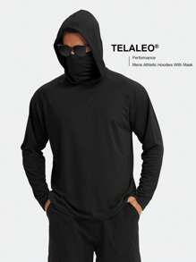 TELALEO 男友风男士防晒连帽衫 UPF 50+ 长袖防紫外线 SPF T 恤带面罩防晒衣钓鱼轻便 - 黑色 - 查看 3