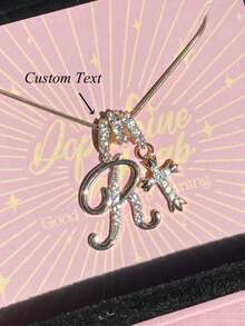 1pc Minimalist Cubic Zirconia Heart Gemstone Initial Letter DIY Necklace, Customized Simple Letter Name Necklace, Stainless Steel Initial Pendant Necklace, Fashionable Gift For Girlfriend, Mom, Family, Friend, Anniversary, Valentine's Day, Mother's Day, Birthday, Graduation, Daily Wear, Wedding, Party - Silver - View 3