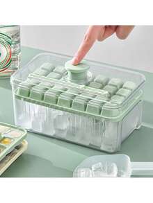 Bandeja para cubitos de hielo con cubitera y pala para cubitos de hielo para congelador, molde de silicona de 1/2 capas con botón de liberación, molde pequeño para hacer hielo para bebidas frías, cócteles y whisky. - Verde (1er piso) - Ver 2