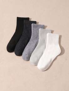 10 Pairs Kids & Teens Solid Color Casual Sports Mid-Calf Socks, Autumn/Winter