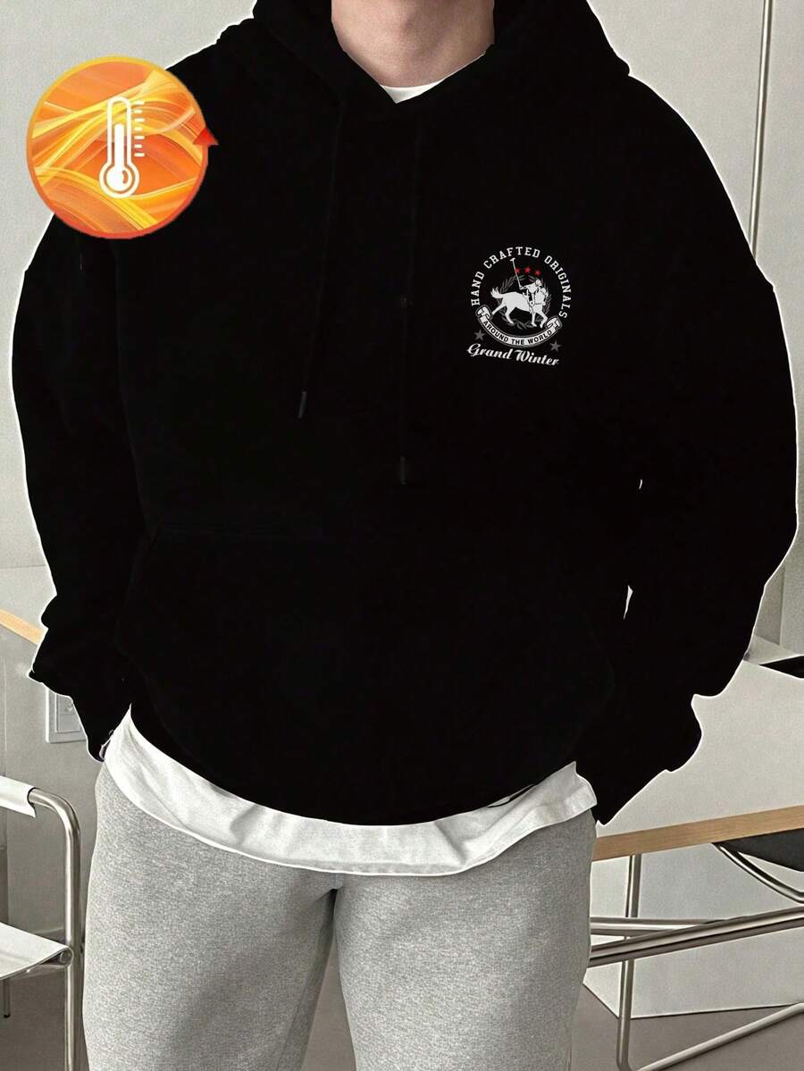 Felpa con cappuccio oversize da uomo, moda di strada stile emo, felpa con cappuccio nera, felpe da streetwear di Ognissanti con stampa di stelle e inglese, felpa nera versatile, adatta per uso quotidiano, stile Y2K - nero - Visualizzare 1