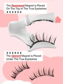 Waloshow زوج جديد من رموش مغناطيسية خمسة سبعة، مناسبة الحجم، مع ملصقات لاصقة، قابلة لإعادة الاستخدام، بدون حاجة لصمغ، تخلق مظهر طبيعي للعين القطة بدون آيلاينر - رموش طبيعية - مشاهدة 7