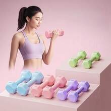 1對（2個裝）磨砂浸塑啞鈴啞鈴健身家用健身器材，啞鈴鑄鐵啞鈴，瑜伽運動練手臂小啞鈴-鑄鐵啞鈴浸塑啞鈴六角光面，男女家用小啞鈴健身塑形訓練-多規格鑄鐵，滿足不同強度訓練-鐵材質，實心一體-光滑塑膠，健身塑形訓練-多規格鑄鐵，滿足不同強度訓練-鐵材質，實心一體-光滑塑膠，舒適-六角形硬-15-125-6 - 磨砂淺藍色2個 - 查看 7