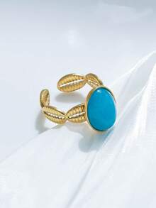 Mazuer 1 Stück 18K vergoldeter Edelstahl Vintage Stil personalisierter Türkis Lippen Abdruck offener Ring, Geschenk für Frauen, Y2K Western Schmuck, geeignet für Rückkehr zur Schule, Feiertage, Partys, Alltag, Urlaub