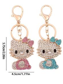 Sanrio قلادة مفتاح السيارة مرصعة بالراين ستون لهالو كيتي من سانريو، قلادة معدنية بشكل فراشة لحقيبة كيتي، قابلة لإعادة الاستخدام لتثبيتها على المفاتيح أو حلقات الحزام أو الحبال أو الحقائب، لتزيين حقيبتك أو محفظتك أو الحقيبة الظهرية