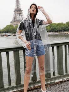 1pc Fashionable Transparent Long Raincoat, Full Body Rain Jacket
