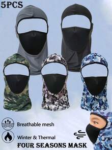 5 Peças Máscara Respirável Unissex, Máscara Facial, Aquecedor de Pescoço, Proteção para Motocicleta e Bicicleta, Máscara de Verão, Adequada para Atividades ao Ar Livre, Esportes e Lazer, Máscara à Prova de Vento para Esqui