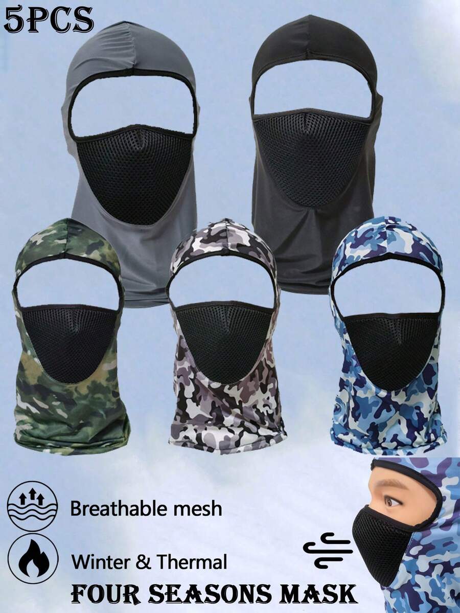 5 Peças Máscara Respirável Unissex, Máscara Facial, Aquecedor de Pescoço, Proteção para Motocicleta e Bicicleta, Máscara de Verão, Adequada para Atividades ao Ar Livre, Esportes e Lazer, Máscara à Prova de Vento para Esqui