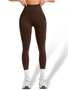Women's Seamless High-Elastic Sports Leggings,Lift The Buttocks And Slim The Legs Yoga Leggings,High Waist And Comfortable Fitness Leggings,Multi-Color Options(Black/Grey/Brown) - 棕色 - 查看 5