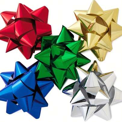 50 件圣诞丝带蝴蝶结，闪光星花，五色混合自粘蝴蝶结，节日、派对、婚礼、节日礼品包装装饰礼品丝带