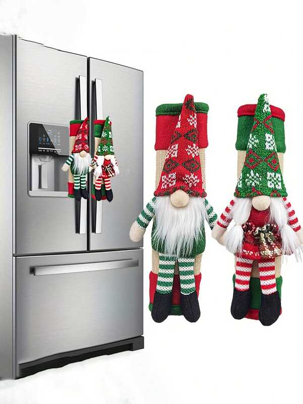 2pcs/Set Christmas Refrigerator Door Handle Covers Cute Soft Durable Handle Covers Decorations Suitable For Christmas,Holiday Anniversary Party Kitchen Fridge Oven And Microwave Handle Decoration Props