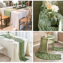 1/6/10 pièces Chemin de table en mousseline de soie vert sauge, décoration de table bohème pour mariages, fêtes et anniversaires, en tissu polyester durable, design élégant et polyvalent