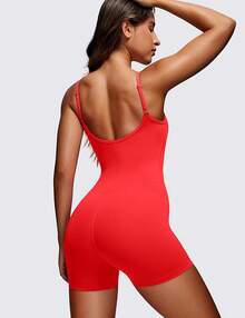 CRZ YOGA Butterluxe Monos Pantalones Cortos Deportivos Bodysuit de Una Pieza para Mujer con Tirantes Ajustables para Entrenamiento - Rojo Profundo - Ver 5