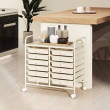 GOFLAME 12 Drawers Rolling Trolley, Metal Frame Utility Storage Organizer Cart With Lockable Wheels, Multipurpose Shelving Organizer Unit For Home Office - White - View 5